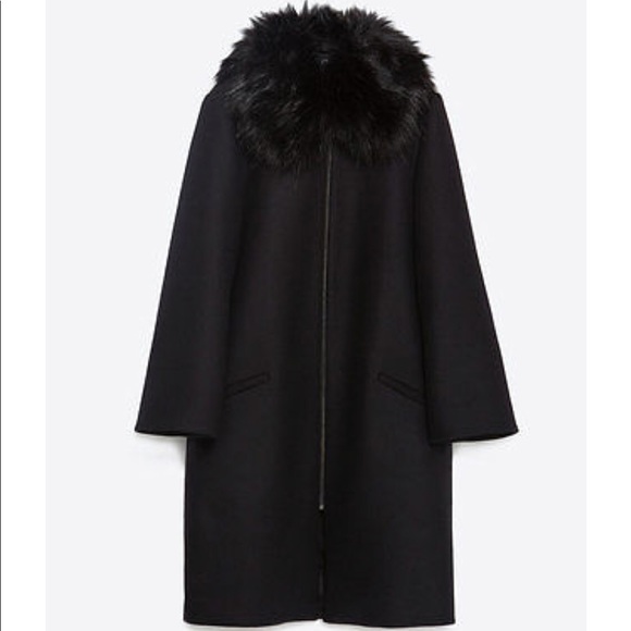 Zara Jackets & Coats Nwt Zara Wool Cape Coat With Faux Fur Collar
